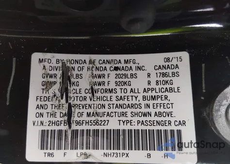 2015 Honda Civic Ex-L z USA, uszkodzony, nr VIN 2HGFB2F96FH556227